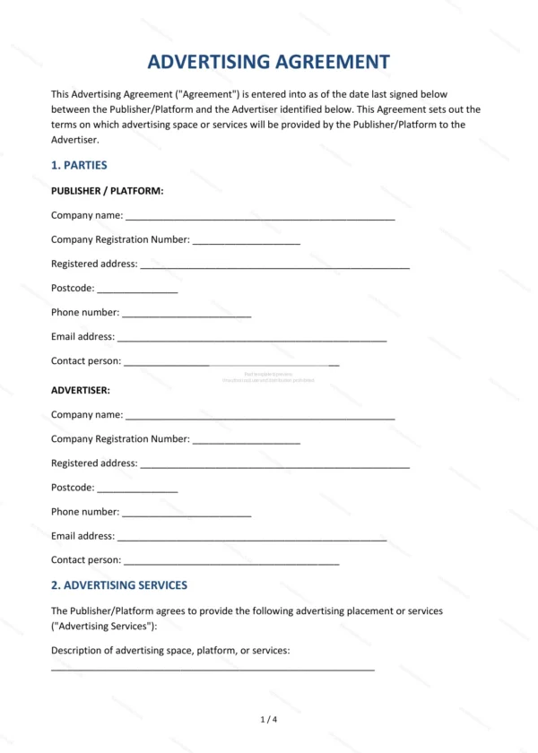 Advertising Agreement — Word & PDF Template