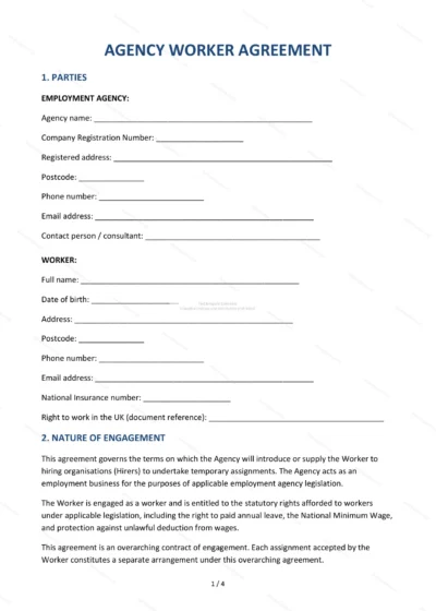 Agency Worker Agreement — Word & PDF Template — document template in DOCX format