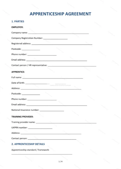 Apprenticeship Agreement — Word & PDF Template — document template in DOCX format