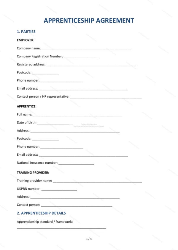 Apprenticeship Agreement — Word & PDF Template