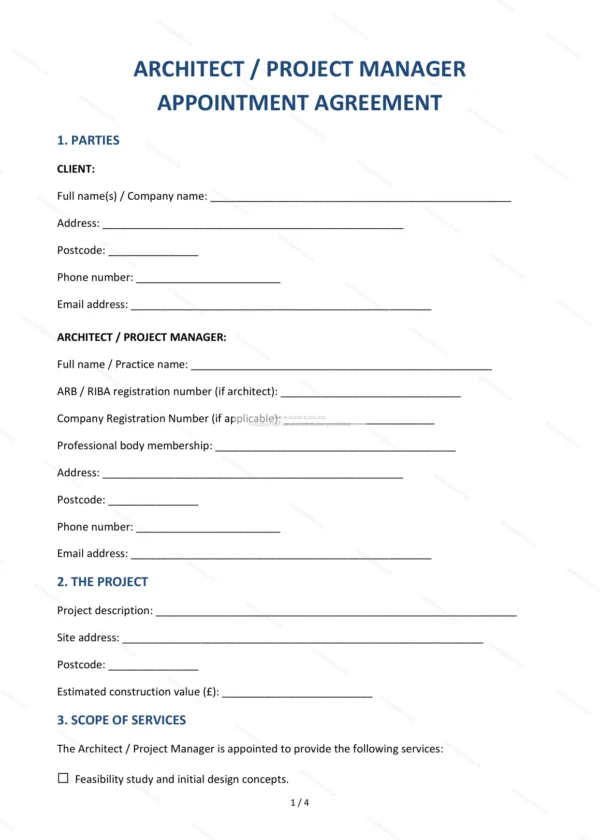 Architect Appointment — Word & PDF Template