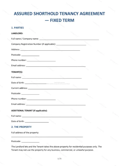 Assured Shorthold Tenancy (Fixed Term) — Word & PDF Template — document template in DOCX format