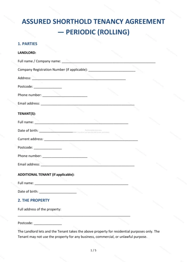 Assured Shorthold Tenancy (Periodic) — Word & PDF Template