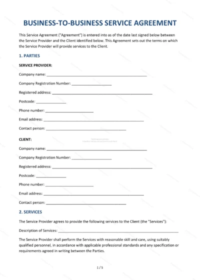 B2B Service Agreement — Word & PDF Template — document template in DOCX format