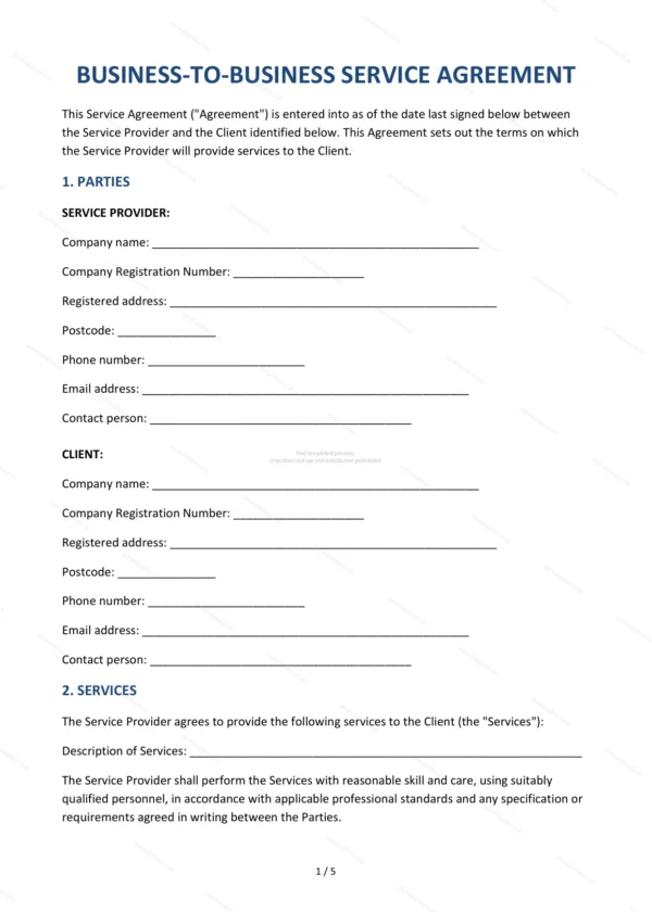 B2B Service Agreement — Word & PDF Template