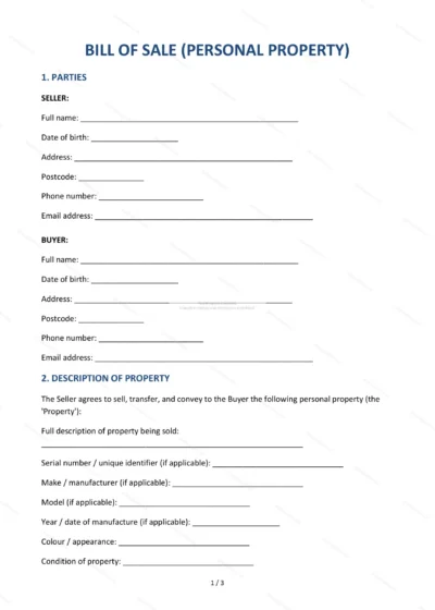 Bill of Sale — Word & PDF Template — document template in DOCX format