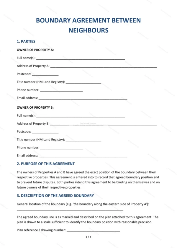 Boundary Agreement — Word & PDF Template