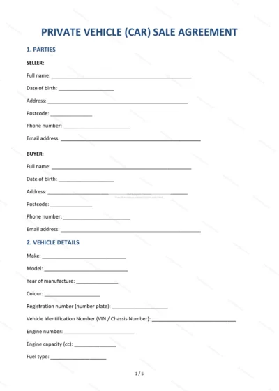 Car Sale Agreement — Word & PDF Template — document template in DOCX format