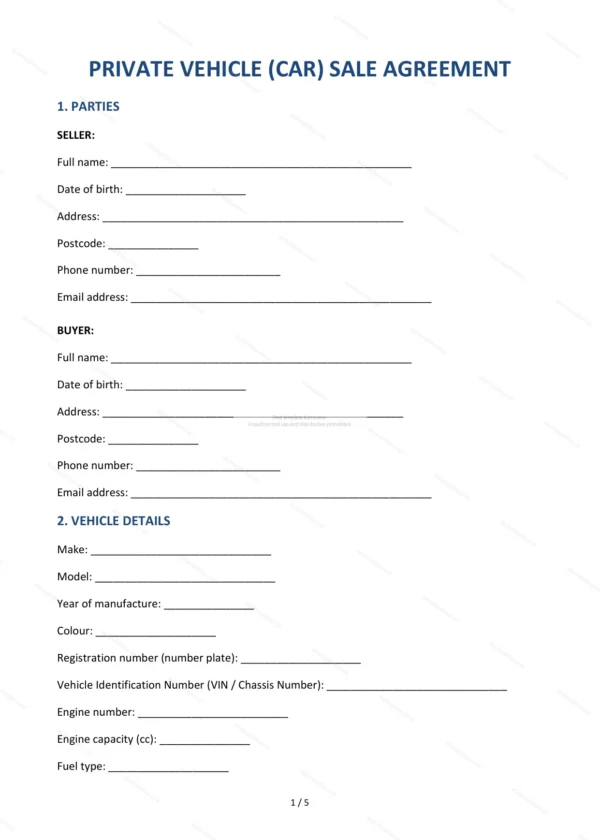 Car Sale Agreement — Word & PDF Template