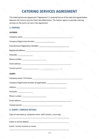 Catering Services Agreement — Word & PDF Template — document template in DOCX format