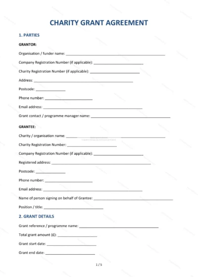 Charity Grant Agreement — Word & PDF Template — document template in DOCX format