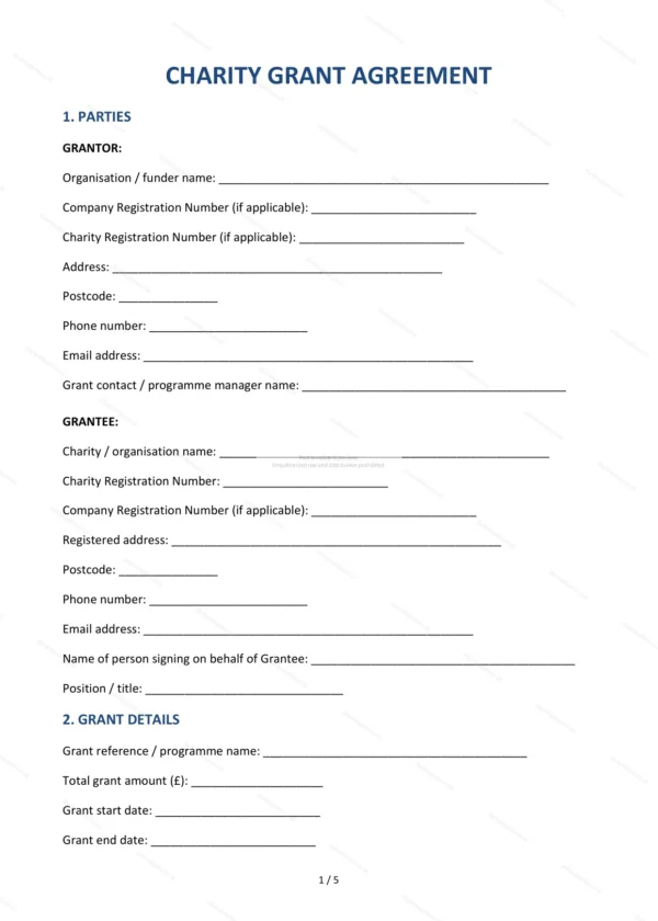 Charity Grant Agreement — Word & PDF Template