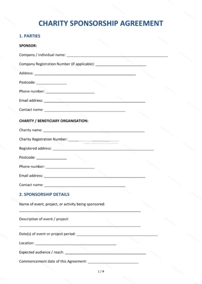 Charity Sponsorship Agreement — Word & PDF Template — document template in DOCX format