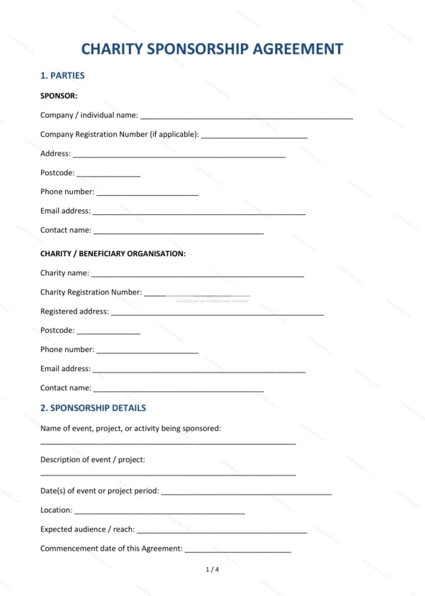 Charity Sponsorship Agreement — Word & PDF Template