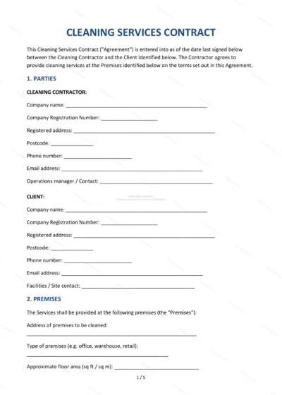 Cleaning Services Contract — Word & PDF Template — document template in DOCX format