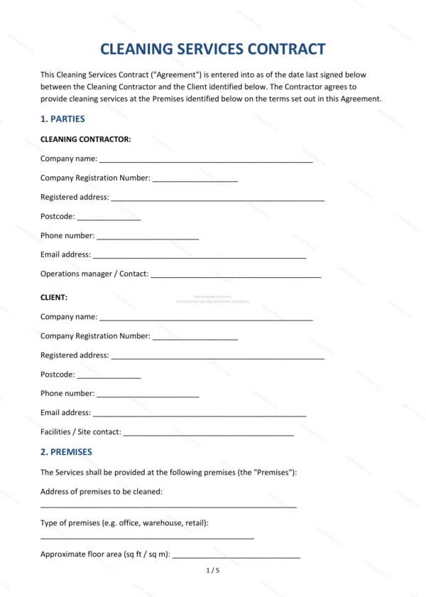 Cleaning Services Contract — Word & PDF Template