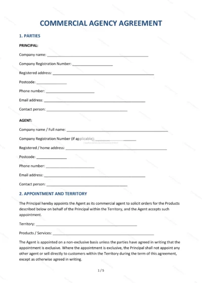 Commercial Agency Agreement — Word & PDF Template — document template in DOCX format
