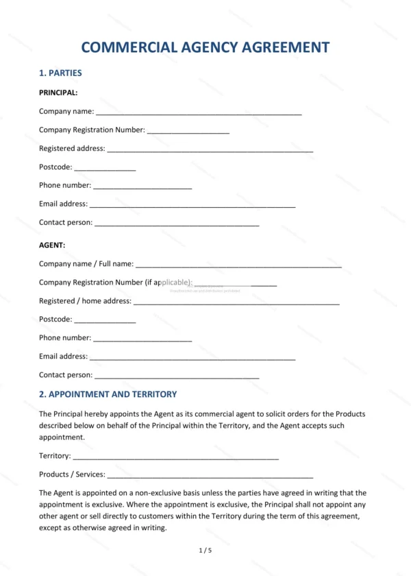 Commercial Agency Agreement — Word & PDF Template