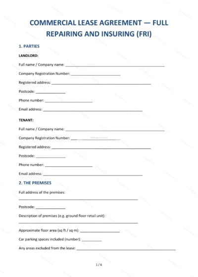 Commercial Lease (Full Repairing and Insuring) — Word & PDF Template — document template in DOCX format