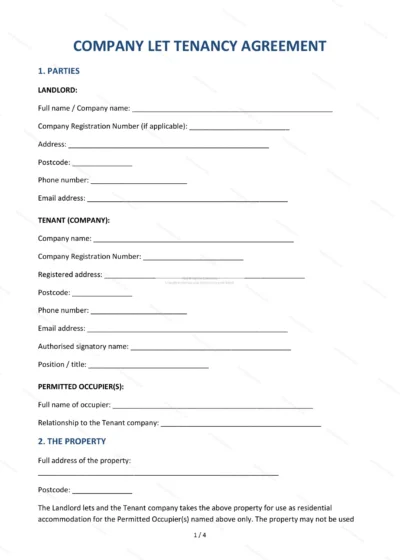 Company Let Agreement — Word & PDF Template — document template in DOCX format