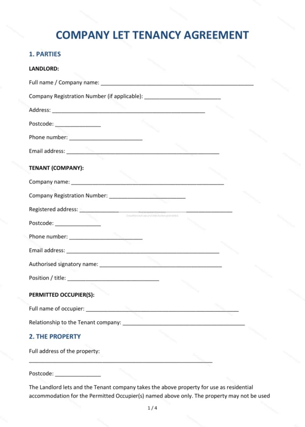 Company Let Agreement — Word & PDF Template