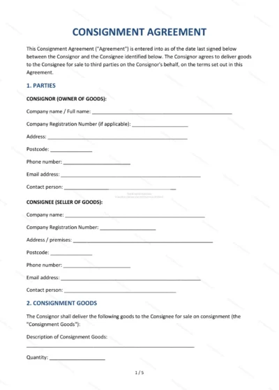 Consignment Agreement — Word & PDF Template — document template in DOCX format
