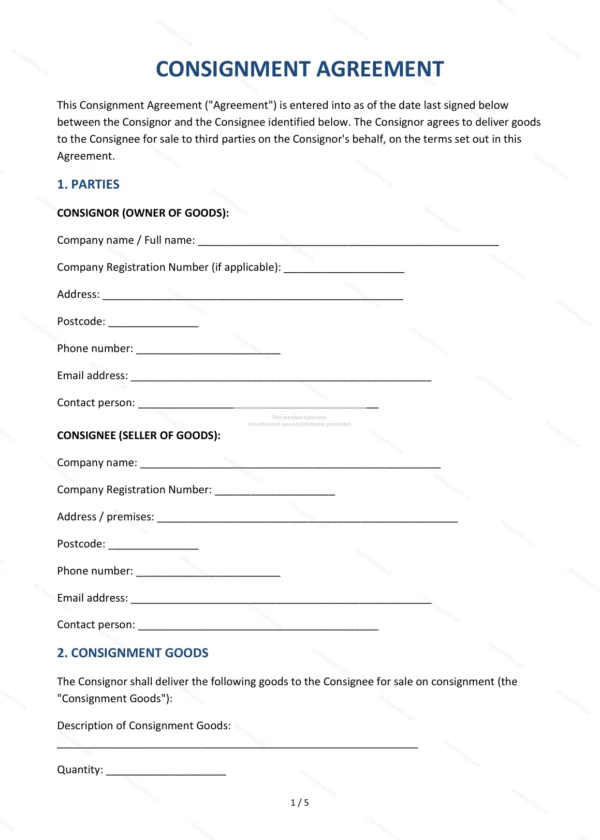 Consignment Agreement — Word & PDF Template