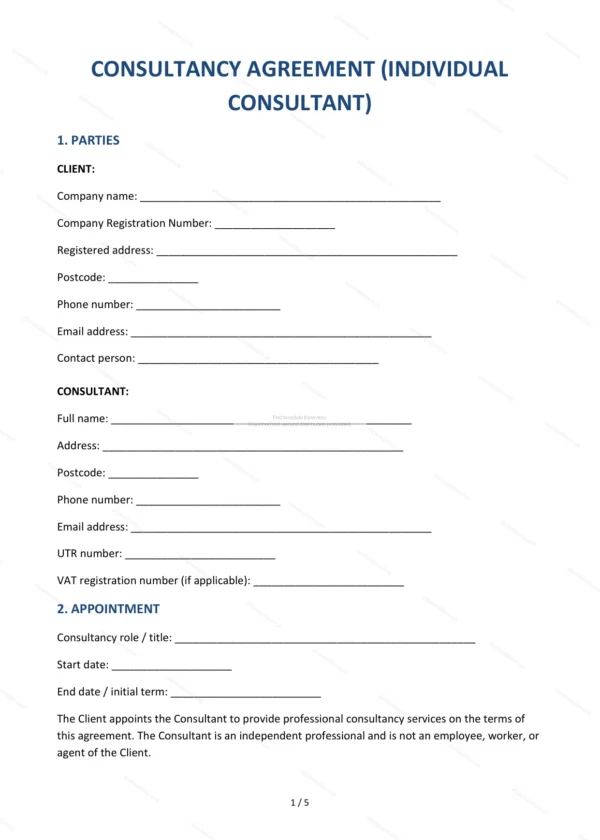 Consultancy Agreement (Individual) — Word & PDF Template