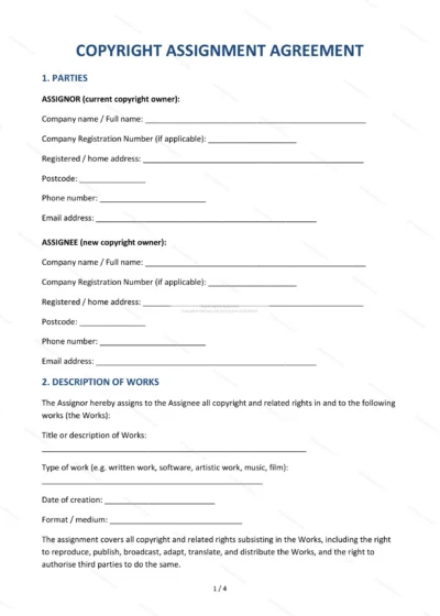 Copyright Assignment — Word & PDF Template — document template in DOCX format