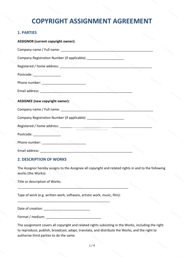 Copyright Assignment — Word & PDF Template