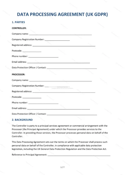 Data Processing Agreement — Word & PDF Template — document template in DOCX format
