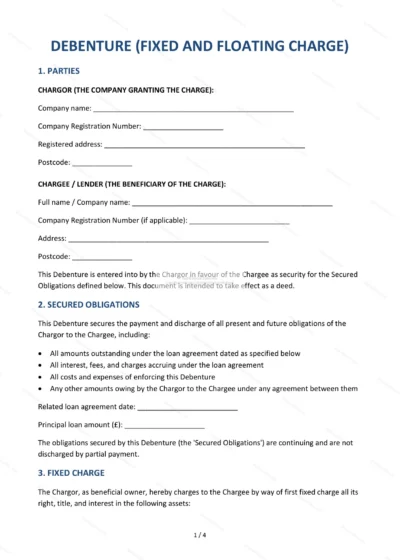 Debenture (Fixed and Floating Charge) — Word & PDF Template — document template in DOCX format
