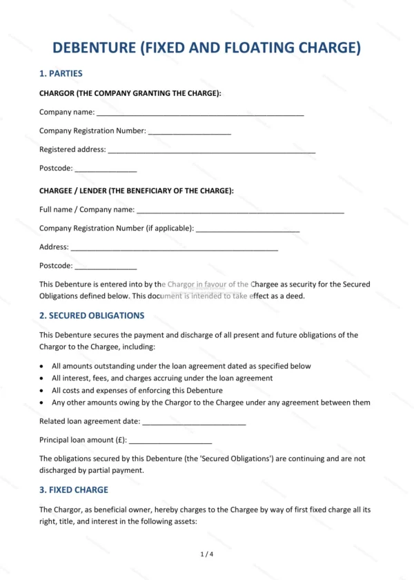 Debenture (Fixed and Floating Charge) — Word & PDF Template