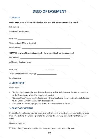 Deed of Easement — Word & PDF Template — document template in DOCX format