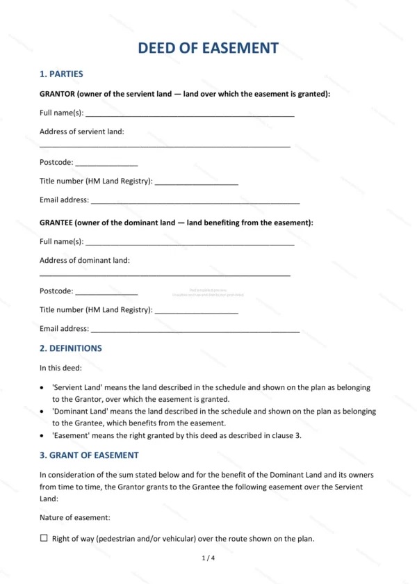 Deed of Easement — Word & PDF Template