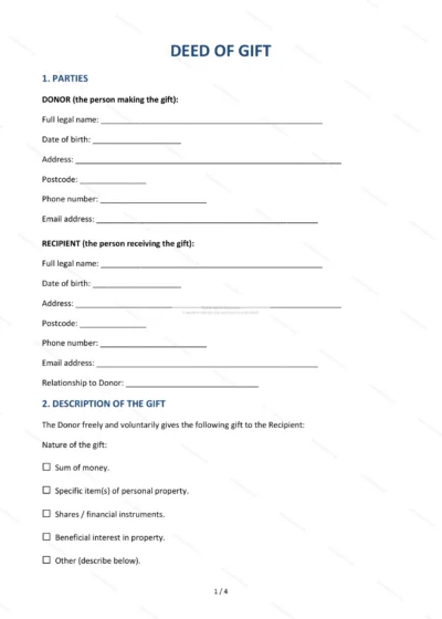 Deed of Gift — Word & PDF Template — document template in DOCX format