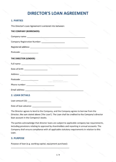 Director’s Loan Agreement — Word & PDF Template — document template in DOCX format