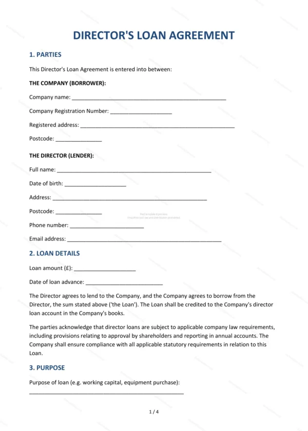 Director’s Loan Agreement — Word & PDF Template
