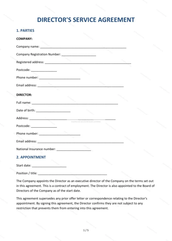 Director’s Service Agreement — Word & PDF Template