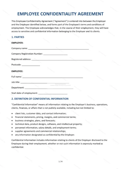 Employee Confidentiality Agreement — Word & PDF Template — document template in DOCX format
