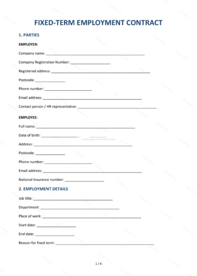 Fixed-Term Employment Contract — Word & PDF Template — document template in DOCX format