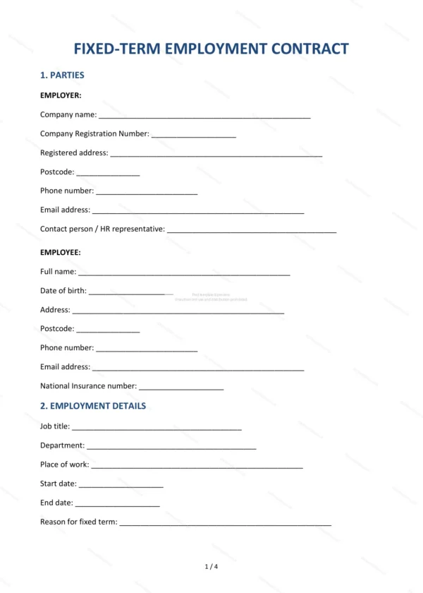 Fixed-Term Employment Contract — Word & PDF Template