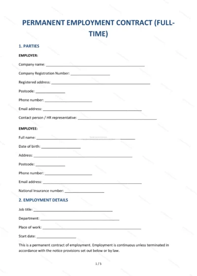Full-Time Employment Contract — Word & PDF Template — document template in DOCX format
