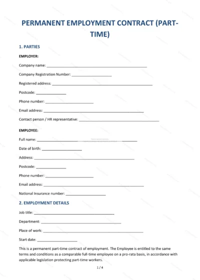 Part-Time Employment Contract — Word & PDF Template — document template in DOCX format