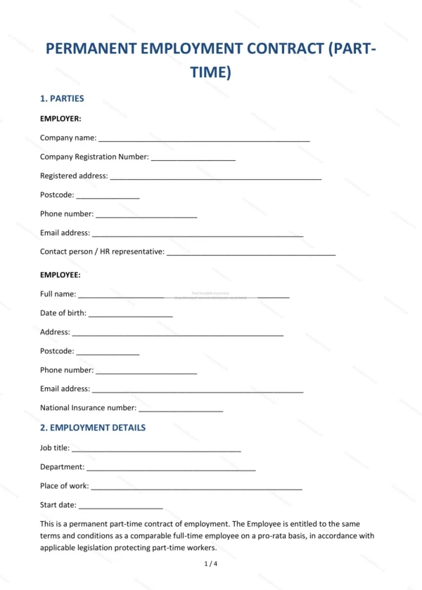 Part-Time Employment Contract — Word & PDF Template