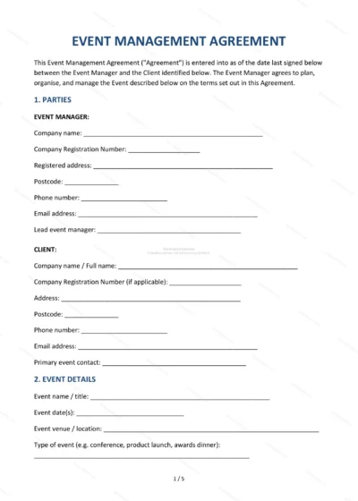 Event Management Agreement — Word & PDF Template — document template in DOCX format