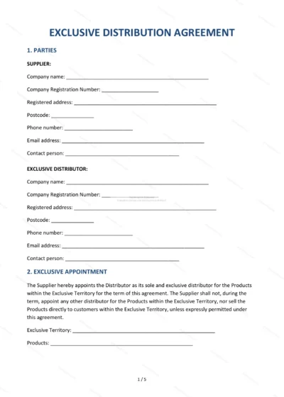 Exclusive Distribution Agreement — Word & PDF Template — document template in DOCX format