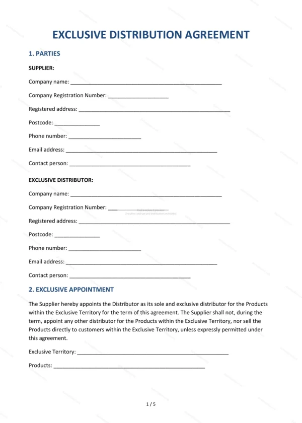 Exclusive Distribution Agreement — Word & PDF Template