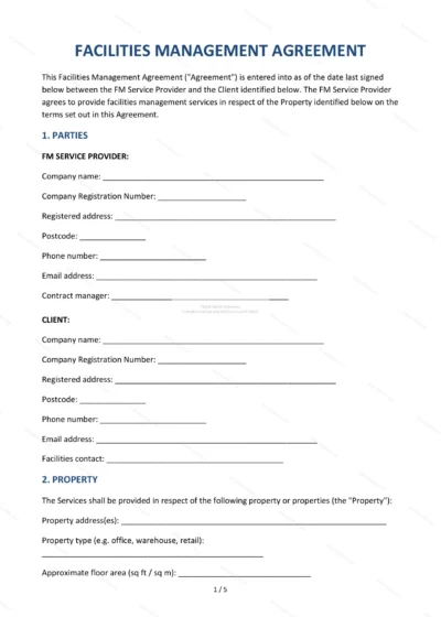 Facilities Management Agreement — Word & PDF Template — document template in DOCX format