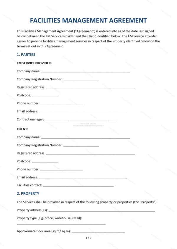 Facilities Management Agreement — Word & PDF Template